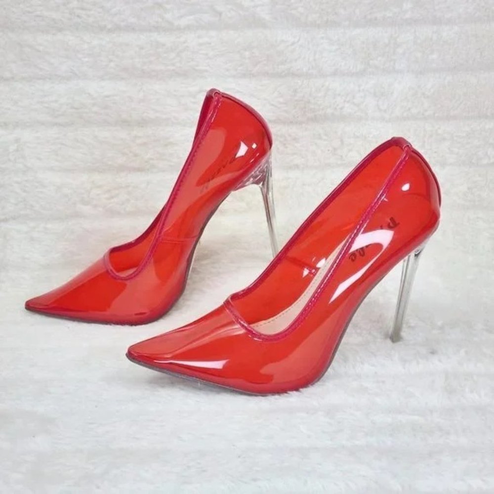 Jelly Translucent High Heel Pointy Toe Stiletto Pumps Shoes Red Baker